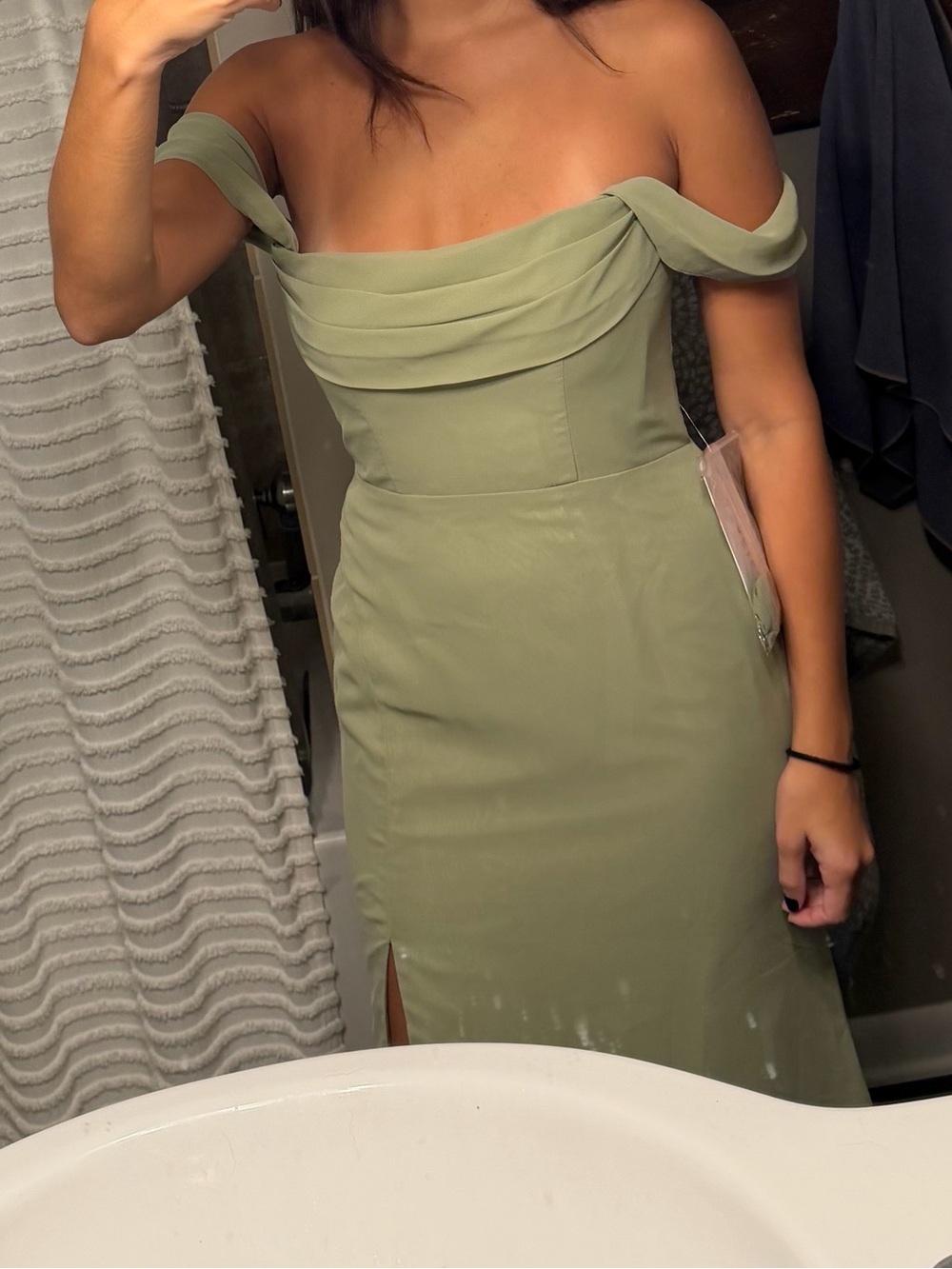 Off-Shoulder Sage Green Women’s Dress